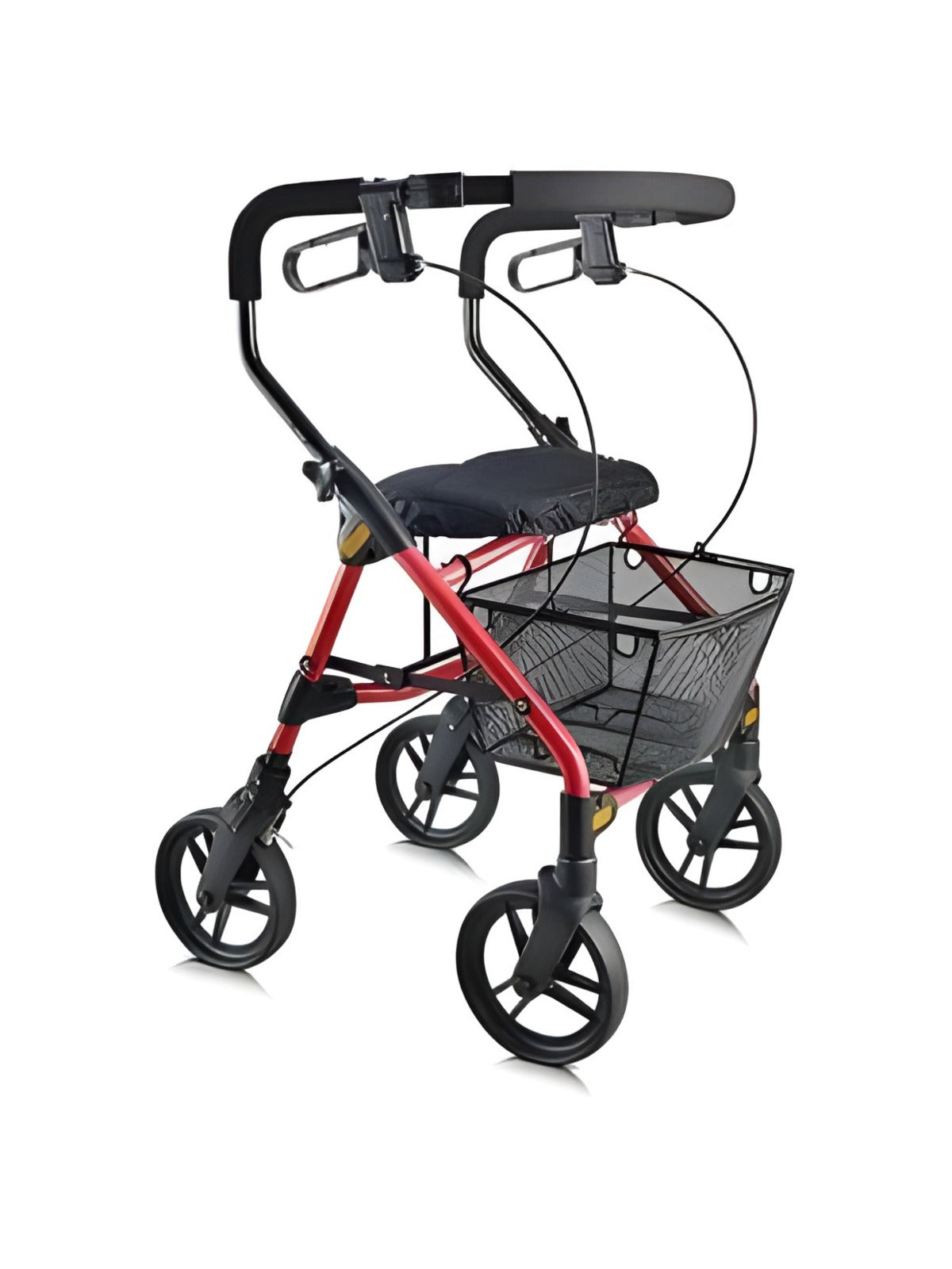 Ruby Red Evolution Piper Series 4-wheel walker featuring a strong welded frame.